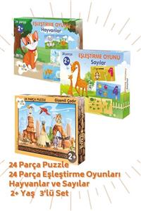 Bonbino 3 Lü Set 2+yaş Iki Farklı Eşleştirme Oyunu Hayvanlar Ve Sayılar + 24 Parça Puzzle