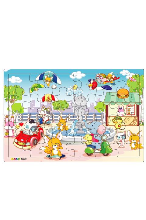 Hayal Sepeti Sevimli Hayvanlar Şehirde  3-9 Yaş Için 24 Parçalı Ahşap Puzzle Yapboz
