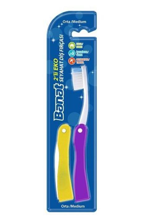 Banat 2'li Ekonomik Seyahat Diş Fırçası Seti - Mor & Sarı