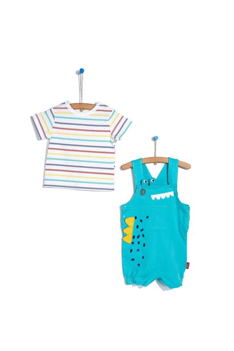 Bebetto Erkek Bebek Yeşil Cool Dino Salopet Tshirt 2li Takım