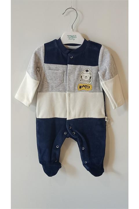 Tongs Baby Erkek Bebek Önü Çıtçıtlı Lacivert Kadife Winter Tulum T1757
