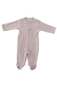 Bibaby Unisex Bebek Gül Kurusu Nakışlı Önden Çıtçıtlı Patikli Tulum Takımı