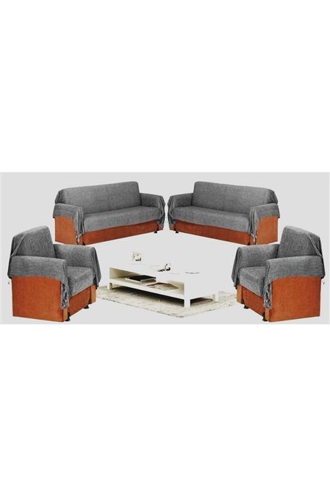 Mandaş Şönil Dokuma Koltuk Örtüsü Maxi Takım 3+3+1+1 (seçenekli) - Gri