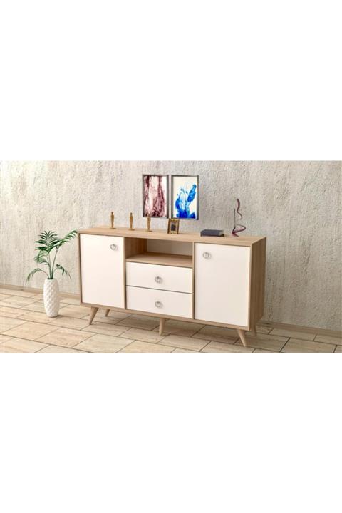 baramolife Çok Amaçlı Konsol Meşe Gövde  Beyaz Kapak