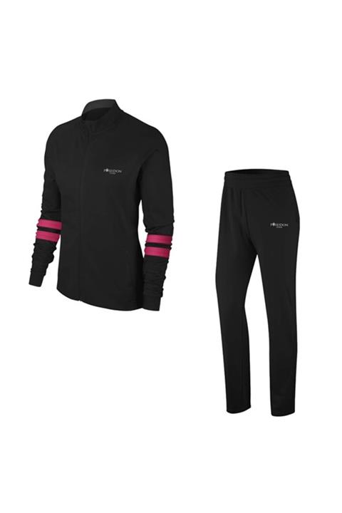 POSEIDONSTORM Büyük Beden Kadın Siyah Günlük Sporcu Eşofman Takımı 4xl-8xl Fuşya Iki Bant - M3