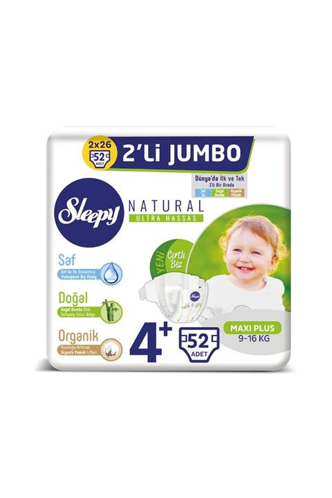 Sleepy Natural Bebek Bezi 4+ Beden Maxi Plus 2'li Jumbo 52 Adet