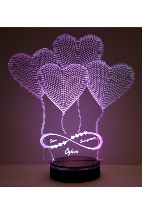 Tablo Art House Balon Kalpler 3d 3 Boyutlu Led Lamba Seni Seviyorum Yazılı Masa Lambası