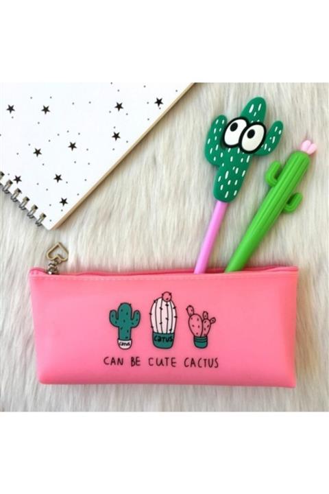 Minnoş Dükkan Cute Cactus Silikon Kalem Kutu - Pembe