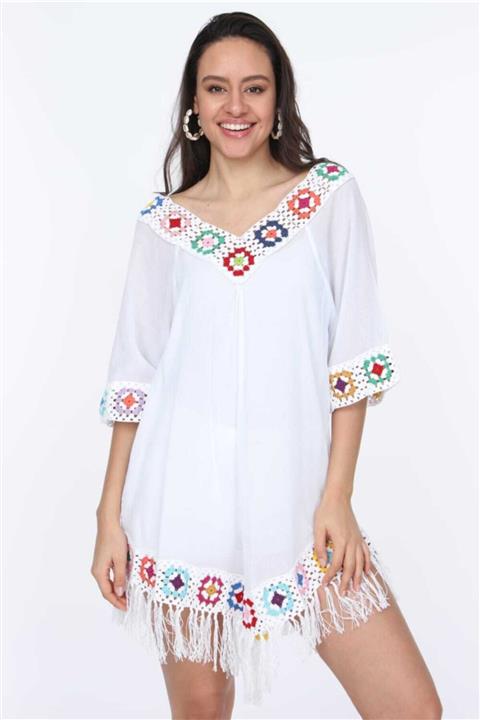 Ersperto Yaka Dantelli Kollu Plaj Elbisesi