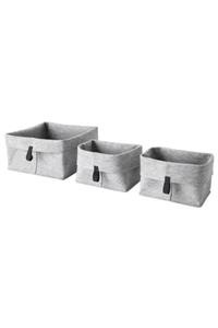 IKEA 3 Parça Gri Kutu Seti,meridyendukkan 2 Adet 19x13x18 Cm Ve 1 Adet 25x25x18 Cm Düzenleyici Kutu