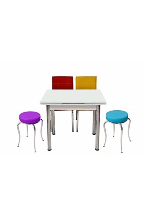 Evistro Cam Mutfak Masa 2 Sandalye 2 Tabure