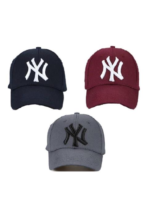 NY Trend Ny New York Şapka Unisex 3 Lü Set Lacivert Bordo Füme Gri