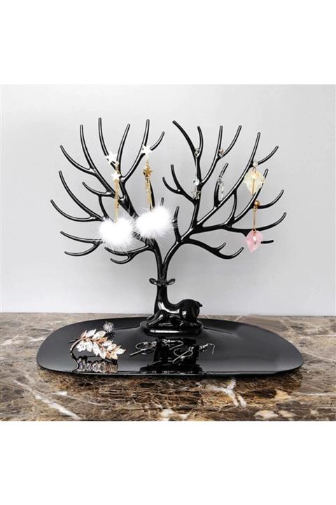 DNZTREND Siyah Geyik Tasarımlı Küpe Kolye Bilezik Takı Mücevher Standı Tepsisi Ağacı Organizatör