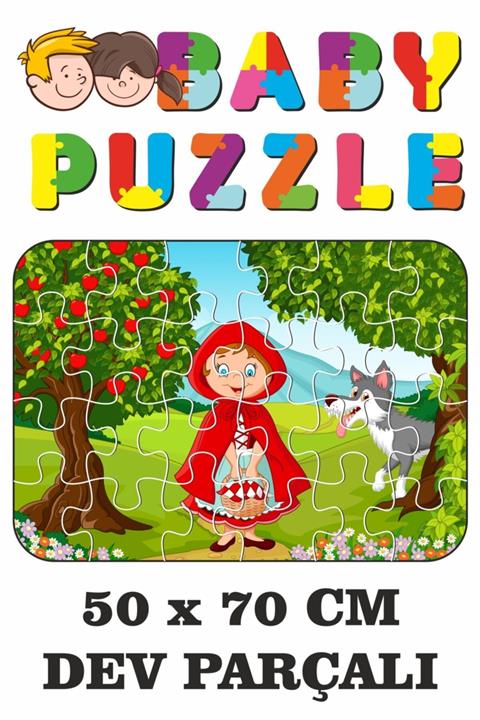 Baskı Atölyesi Elmalı Ağaç, Kırmızı Başlıklı Kız Ve Kurt Dev Parçalı Eğlenceli Puzzle 50x70 Cm