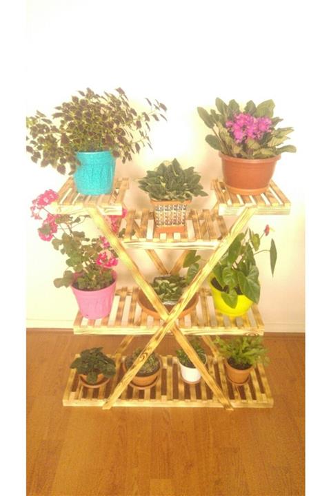 ahşap dekor tasarım Ahşap Çiçeklik X Yakma Ve Tekerlekli Model