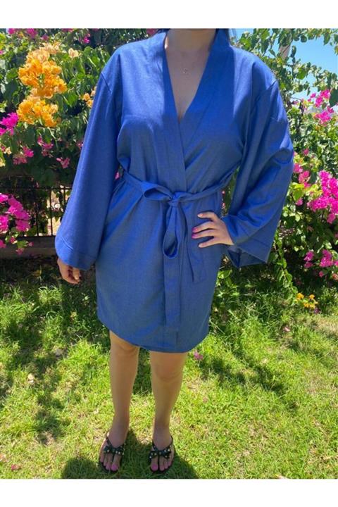 Minou.sz Kadın Lacivert Simli Kimono