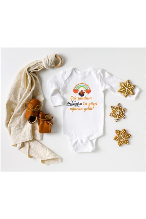 Niles Baby Shop Nilesbabyshop Çok Şanslısın Halacığım En Büyük Uğrun Geldi Yazılı Uzun Kol Zıbın