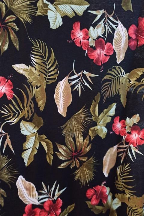 UZUNOĞLU KUMAŞ MAXİ MOOR Yaprak Desenli Likralı Süprem Penye Kumaş