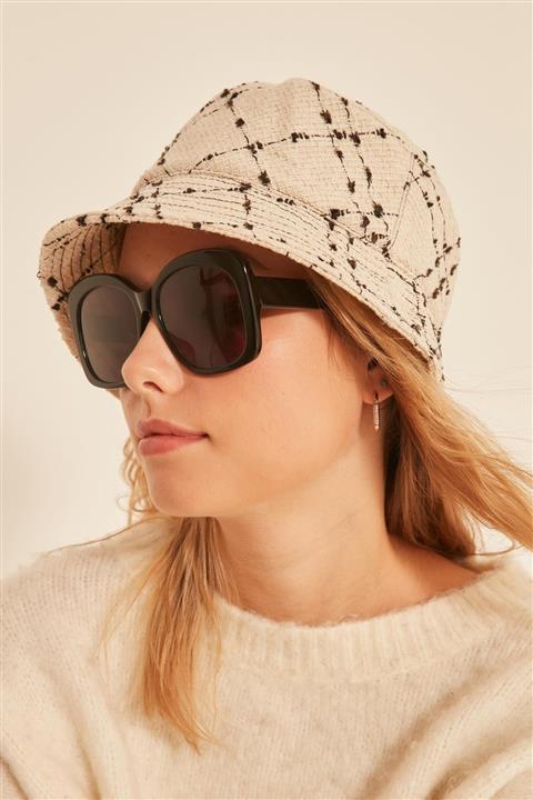 YLondon 14131 Ekose Desenli Ekru Bucket Şapka