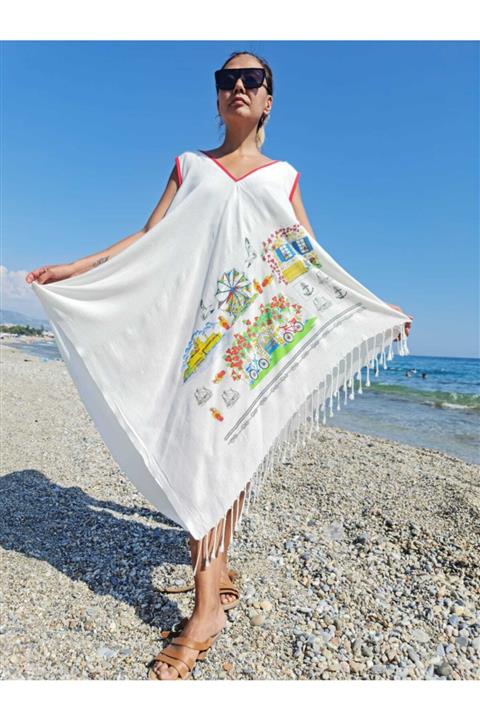 aydın lider Buldan Bezi Plaj Elbisesi