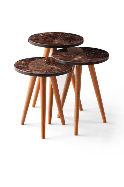 Neşem Mobilya Zümrüt Kahve Mermer Yan Sehpa 966