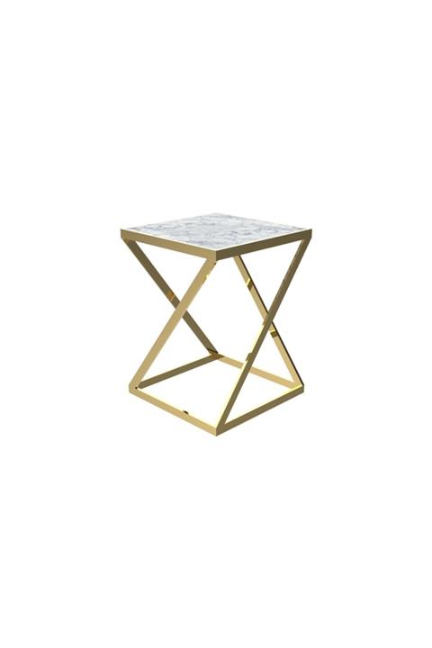 MAKSA Esta Carrara White Parlak Paslanmaz Titanyum Gold Yan Sehpa