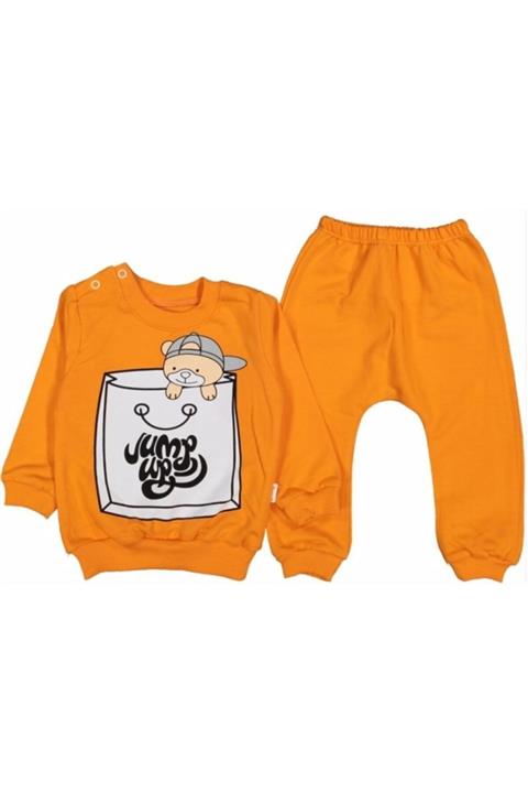 EVERABABY 6-18 Ay %100 Pamuk Özel Tasarım Jump Up Baskılı 2ip 2li Bebek Takım Turuncu