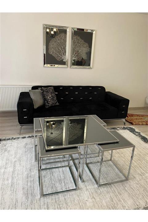 Ekgconcept 4+1 Gümüş Kare Pizza Orta Sehpa