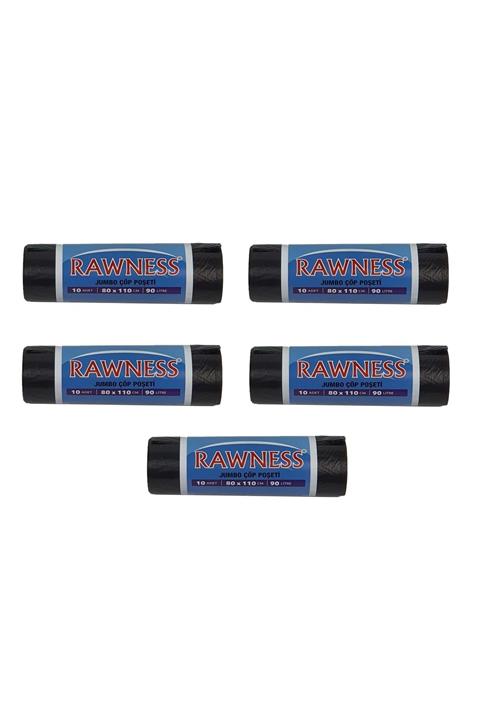 RAWNESS Jumbo Boy Çöp Poşeti Siyah 10 Lu 5 Rulo 80 X 110 Cm 800 Gr