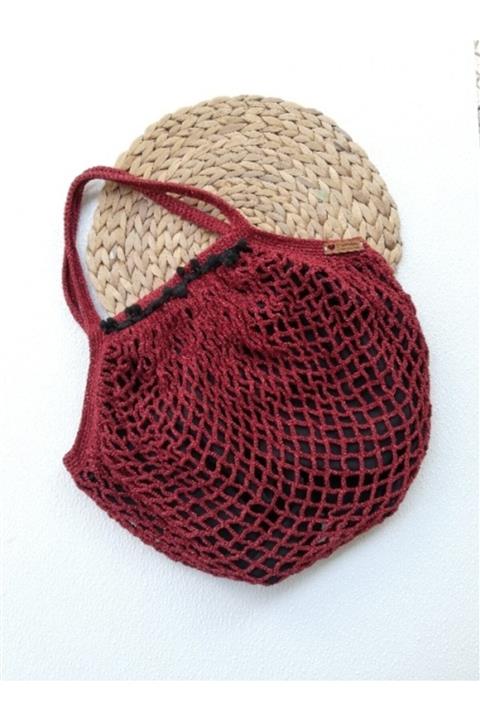 Toka Perisi Bordo File Astarlı Ponpon Detaylı Kol Çantası