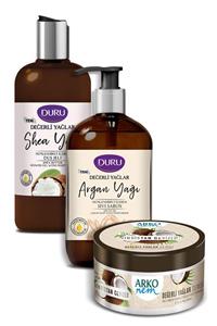 Duru Değerli Yağlar Shea Yağı Duş Jeli 500ml ve Argan Yağı Sıvı Sabun 500ml ve Nemlendirici Krem 250ml