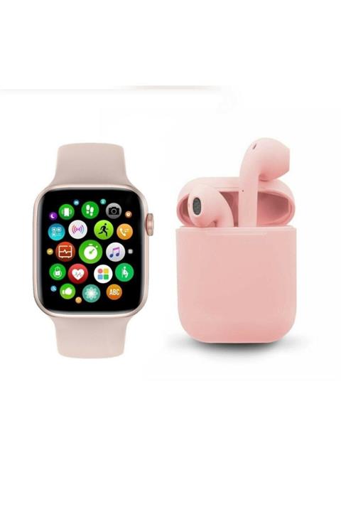 omni Iphone Ve Android Uyumlu W26+ Watch 6 Plus Türkçe Akıllı Saat + I12 Bluetooth Kulaklık Kombin