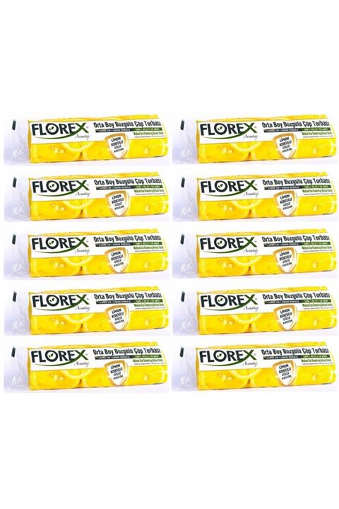 Florex 10'lu Limon Kokulu Orta Boy Büzgülü Çöp Torbası (55*60cm)