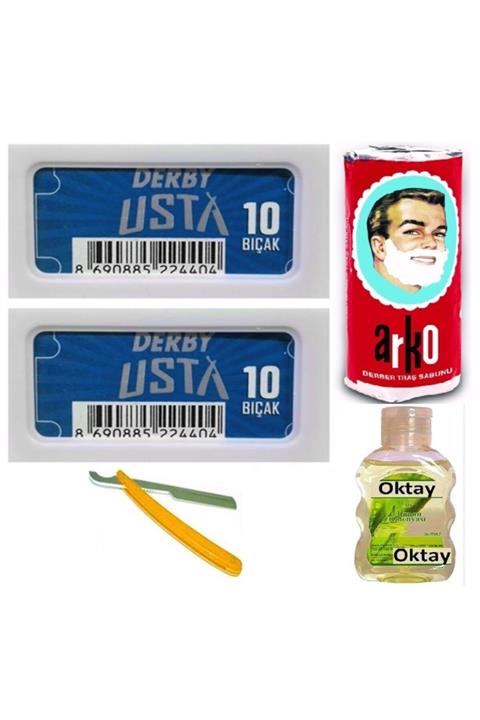 Derby 1 Adet Ustura 20 Adet Yaprak Jilet 1 Adet Arko Berber Sabunu 50 ml Kolonya
