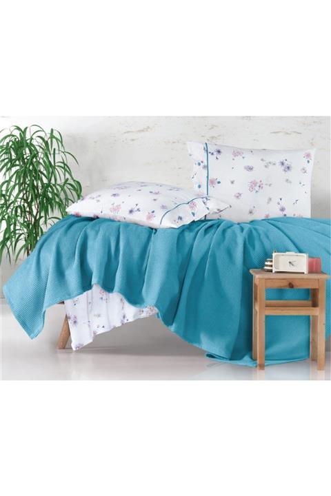 Clasy Butik Serisi Metali V4 Ranforce Tek Kişilik Pike Takımı Turkuaz