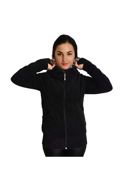 Arberk Kadın Siyah Eldivenli Polar Sweatshirt