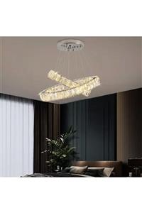 burenze Luxury Modern Sarkıt Kristal Taşlı Led Avize Kumandalı 3 Renk Ledli Avize