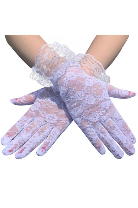 EvimShopping Güpürlü Bilek Boyu Beyaz Dantel Eldiven Yetişkin