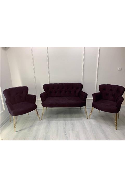 mobilife Balkon Ofis Cafe Bahçe Bekleme Koltuğu Kollu Çay Seti Koltuğu Mor