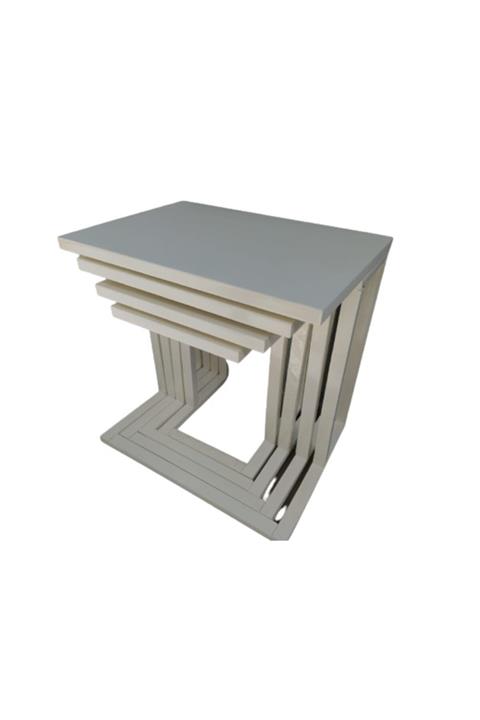 BENGİ TİCARET Zigon Sehpa C Parlak Lake Krem Renk Ahşap Kayın Renk Ayaklar Tekerlek. Itinalı Paketleme Ve Kargo