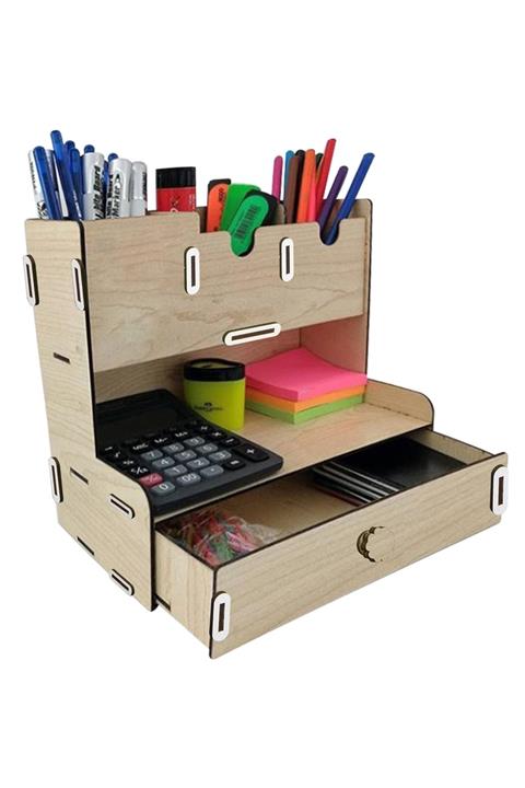 Grafia Masüstü Ahşap Organizer Kalemlik Krem