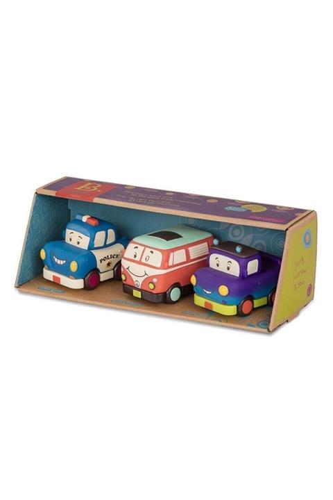 Toys B. 3'lü Mini Çek-bırak Araba Seti - Polis/retro Van/jeep