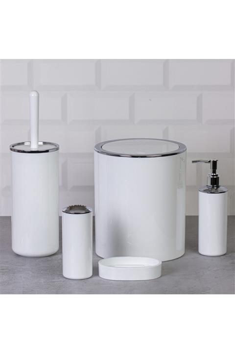 Okyanus Home Beyaz Yuvarlak Krom 5'li Banyo Seti