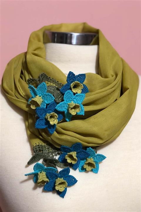 KAFTAN TAKI TASARIM Nergis Çiçeği Model Tığ Işi Fular