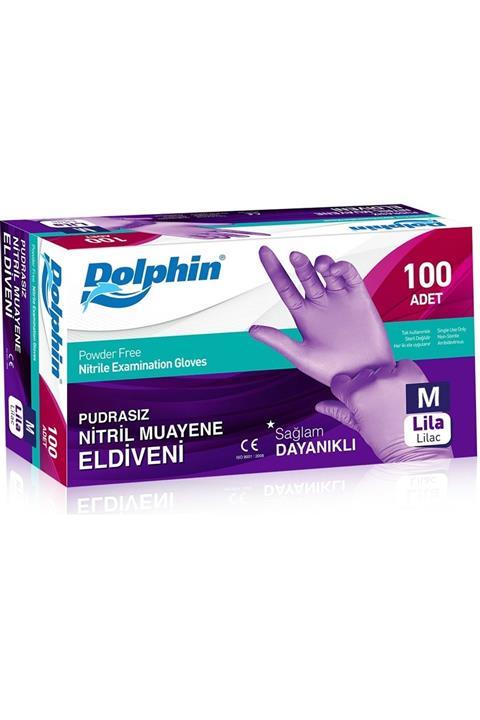 Dolphin Lila Nitril Eldiven Pudrasız M 100'lü 1 Paket