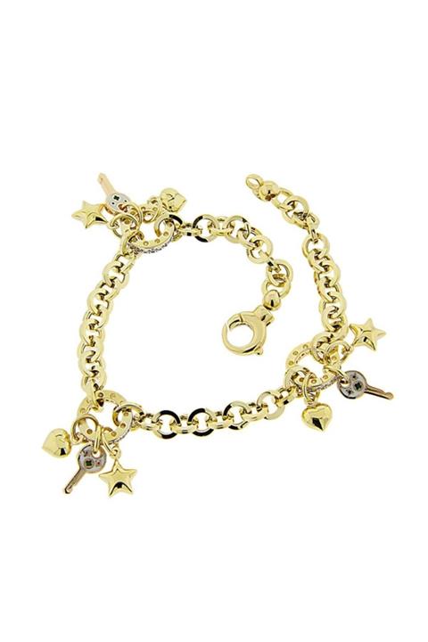 MLT GOLD Cetaş Zirkon Taşlı 14 Ayar Döküm Altın Şans Bilekliği