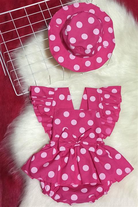 orekids Kız Bebek Fırfırlı Pembe Puanlı Salopet