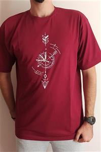 B&S Ticaret Unisex Kadın/erkek Bordo Baskılı Oversize Yuvarlak Yaka T-shirt