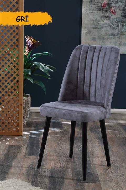 MYMASSA Polo Sandalye - Gri - Ahşap Siyah Ayaklı