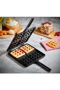 Miazze Montana Döküm Ocak Üstü Waffle Tost Tavası Siyah 22 cm